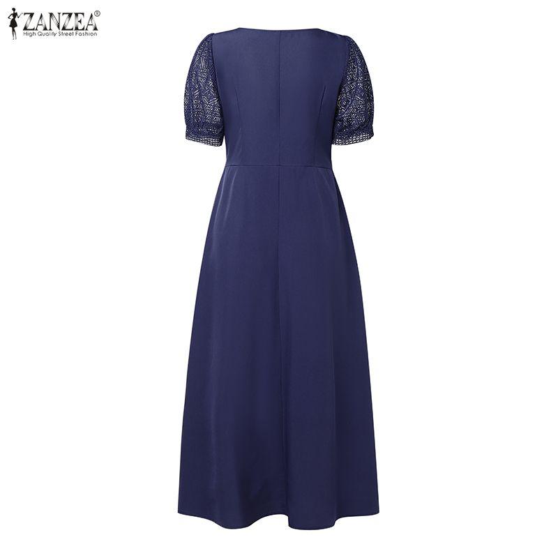 ZANZEA Women Elegant Lace Patchwork Summer Casual Half Sleeve Long Dress