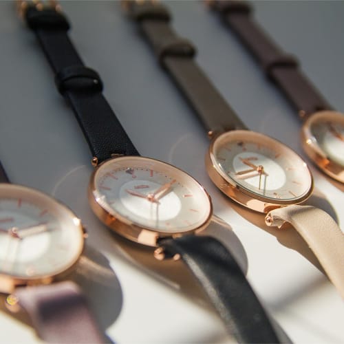 Fieldwork Women's Analog Watch with Diamonds and a Gray Leather Strap, YM104-2, Pink