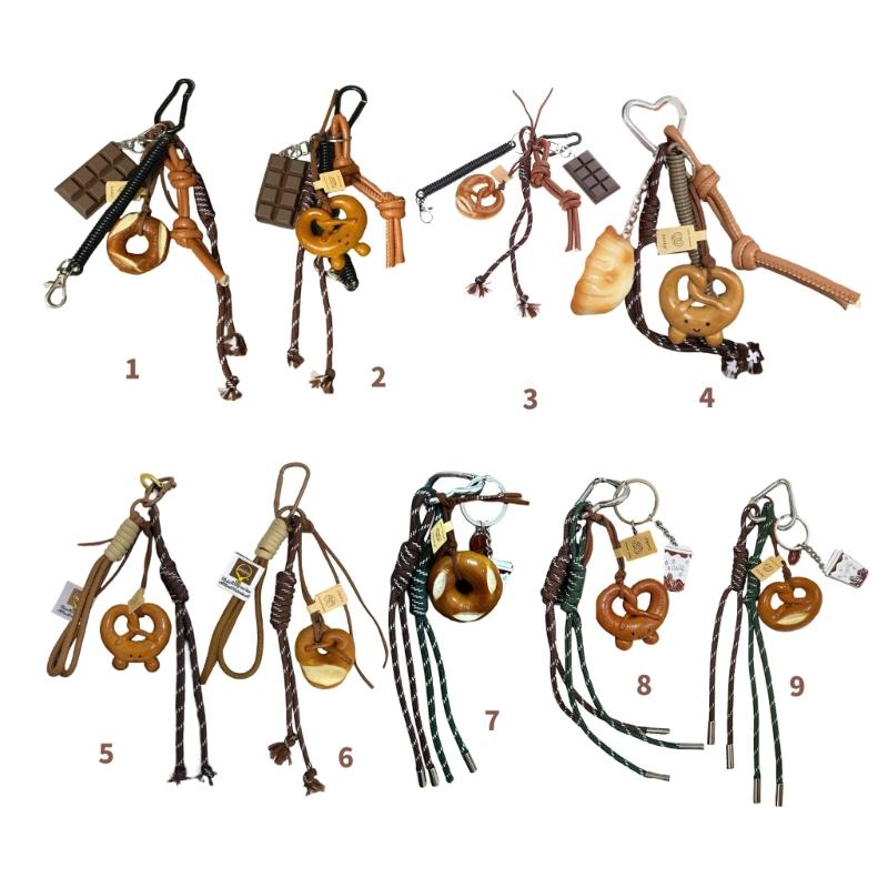 Bagel Pretzel Chocolate Bag Charm Pendant Keyring Braided Rope Keychain Charm for Backpack Purse Handbag Decorations