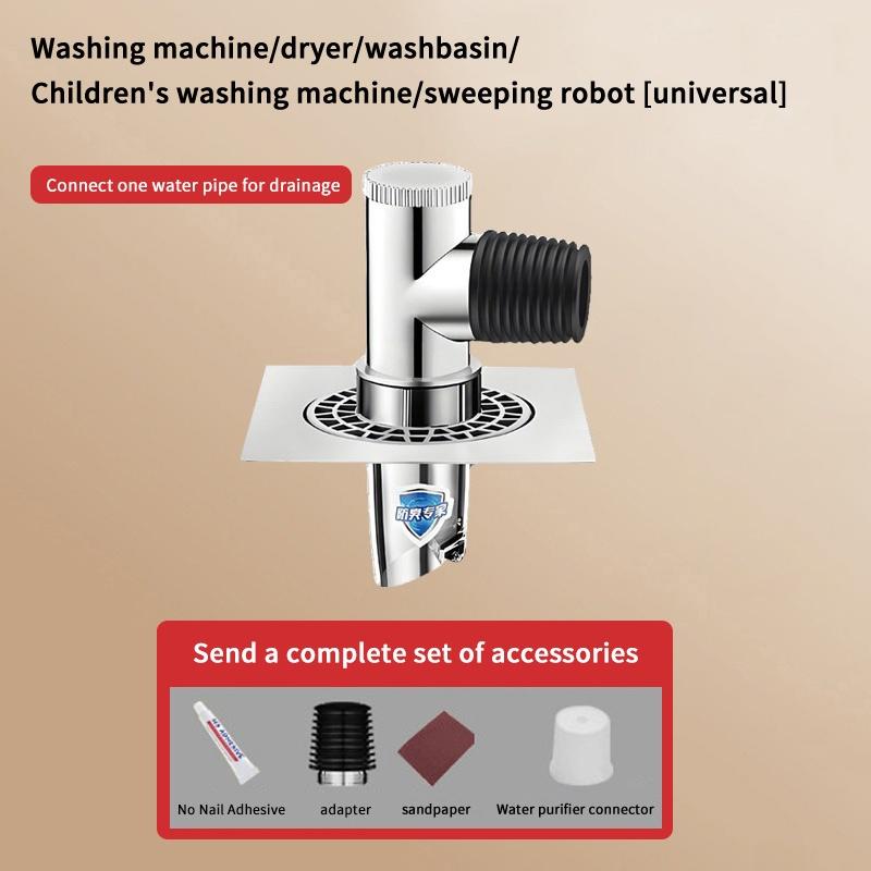 Three-Way Shower Drain Obstacle Filter Square Stainless Steel Odor Resistant Anti-Blocking Sink Strainer for Home Laundry