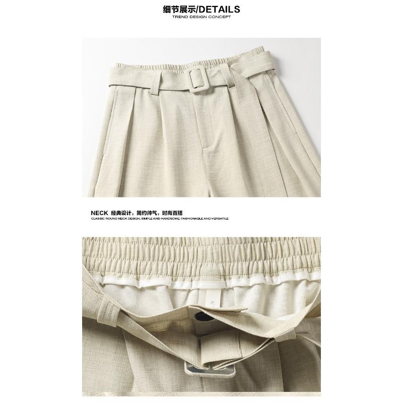 Men Loose Wide Leg Linen Like Curved Cut Casual Long Pants