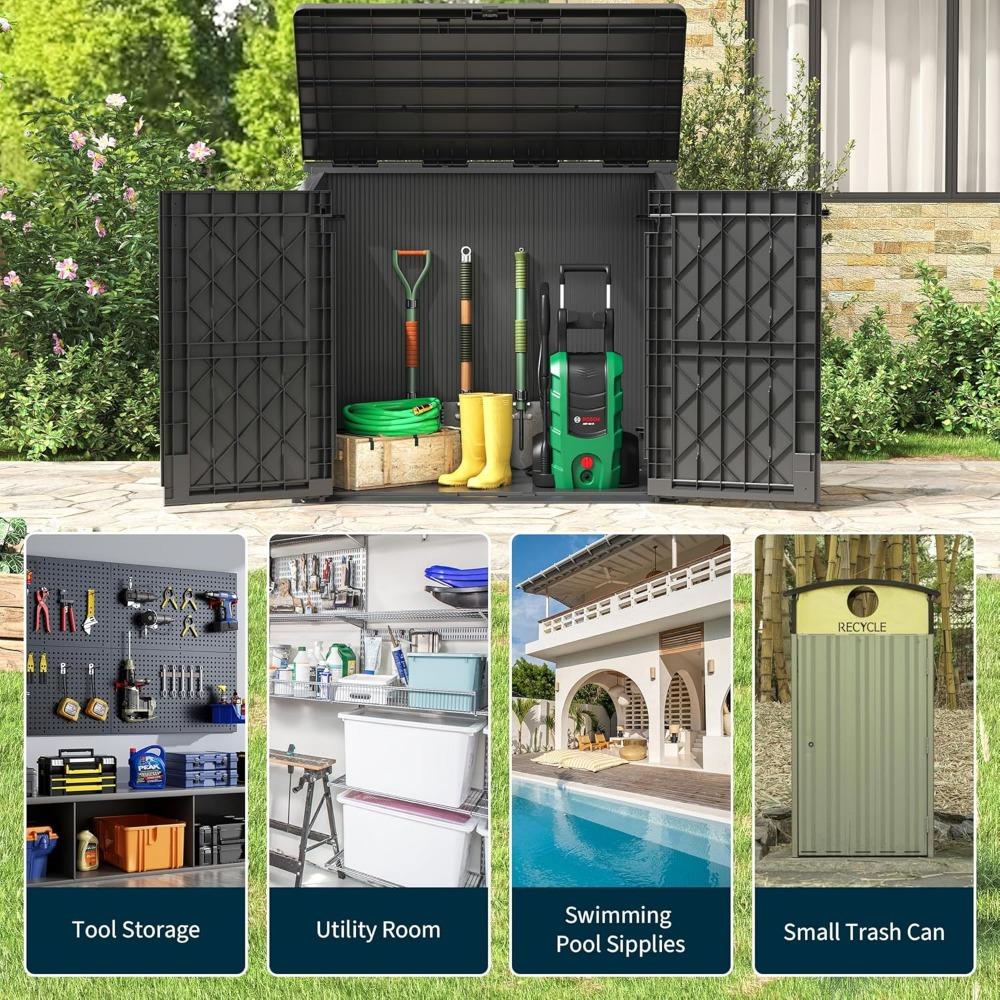 Large Outdoor Resin Storage Shed 36 Cubic Feet Garden Horizontal Storage Box Weather Resistant Extra Capacity