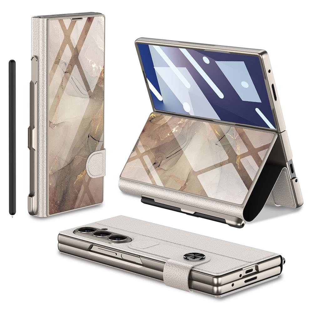 GKK For Samsung Galaxy Z Fold7 5G Case with Pencil Slot Hard PC+PU+Tempered Glass Phone Cover