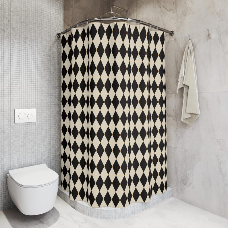Vintage Diamond Pattern Shower Curtain - Luxury Harlequin Design, Retro Bath Decor, Geometric Accessories, Polyester W90XH180cm