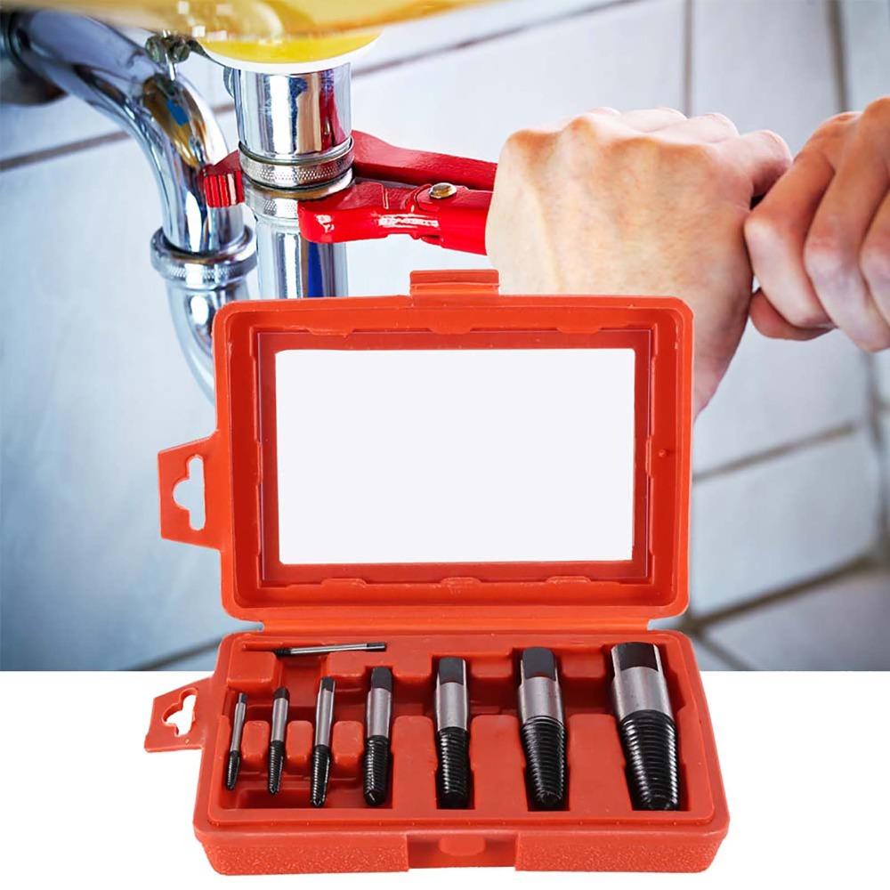 8pcs Easy Out Design Bolt Extractor Set Carbon Steel Broken Bolt Remover Plumbing Maintenance