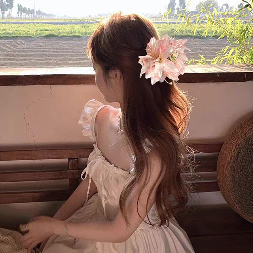 Korean Artificial Flowers Hair Claw Clip Strong Hold Realistic Nonslip Claw Clap Fairy Shark Clips Vacation Photoshoot