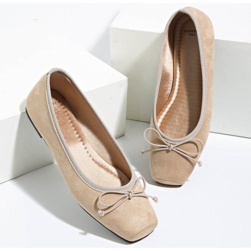New Women's Bow Decoration Women Designer Shoes Comfortable Retro Brown Velvet Casual Soft Sole Outside Ballet Flats for Ladies
