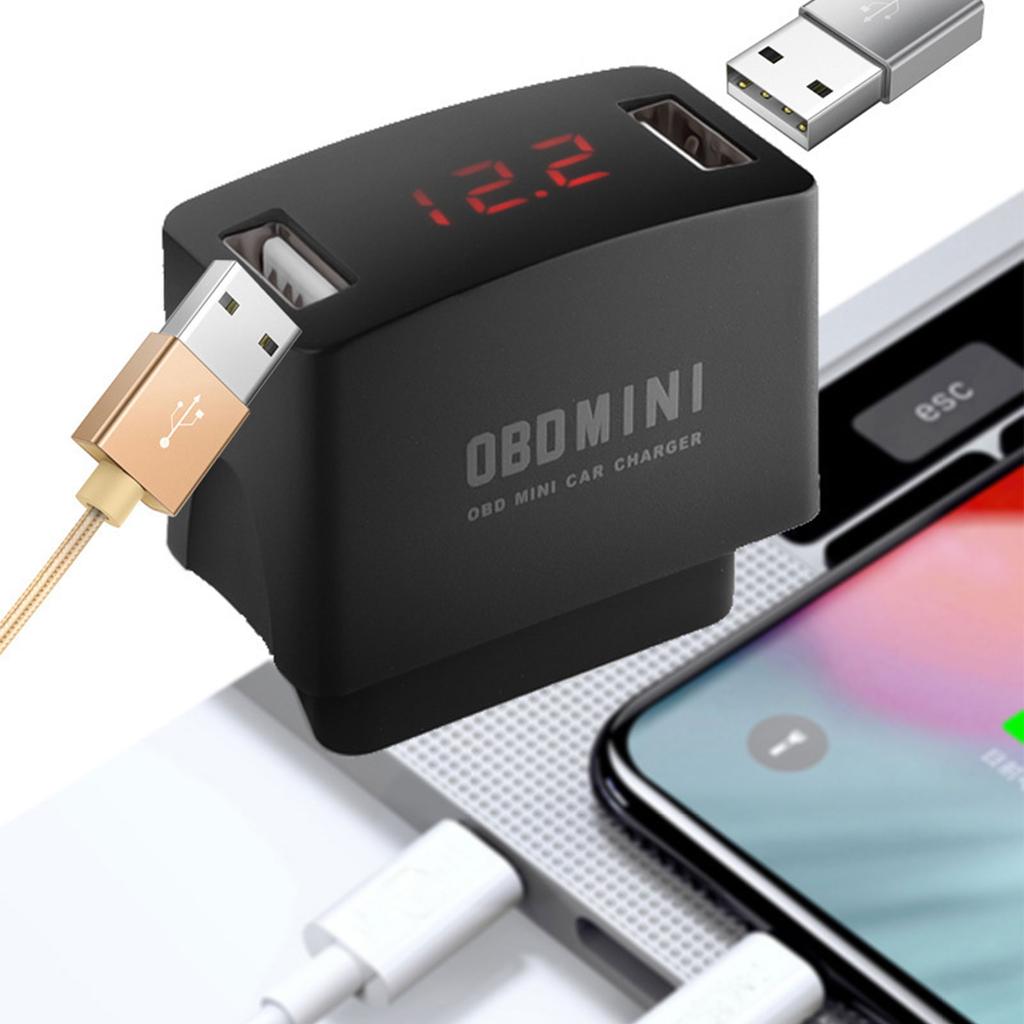 Mini Dual USB Charger Adapter Car OBD Charging Universal 12V 24V LED Voltage Display Charger Socket Fast Charging Power