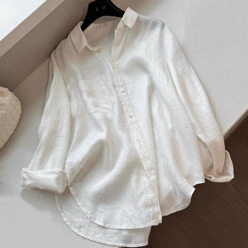 Super Fairy White Long-Sleeved Cotton-Linen Sun Protection Shirt Jacket
