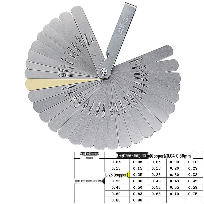 0.02-1.0mm Stainless Steel Feeler Gauge Set, 0.05mm Precision, 17 Blades, 100mm Length