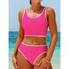 Sexy Hot Pink Patchwork Bikini Set 2026 Women Push Up Pad Vest High Waist Swimsuit Beach Bathing Suit Holiday Two Piece Swimwear