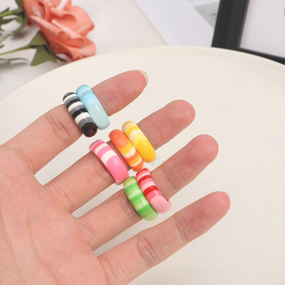

Vintage Geometric Men For Women Candy Color Acrylic Finger Ring Fashion Jewelry Resin Rings Stripe