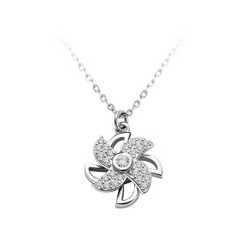 Pinwheel Necklace: Rotatable Rhinestone Titanium Clavicle Pendant for Women