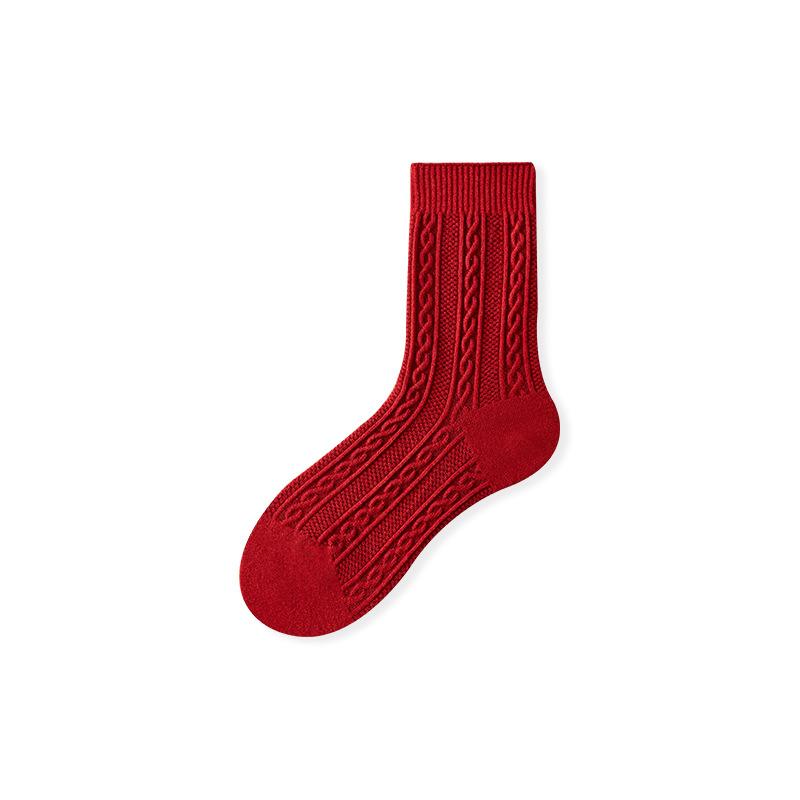 Female Autumn and Winter Thickened Warm Antibacterial Deodorant Red Tube Wool Socks