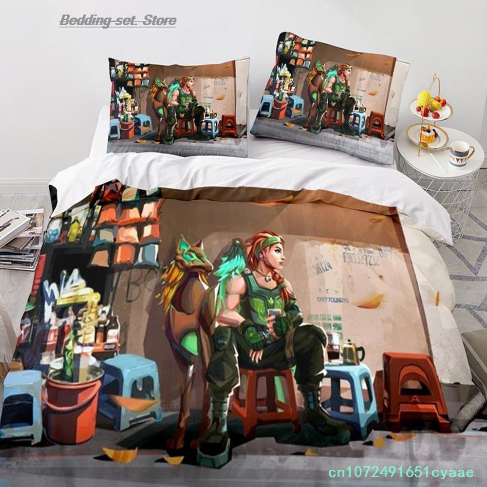 Gaming Valorant Bedding Set Single Twin Full Queen King Size Bed Set Aldult Kid Bedroom Duvetcover Sets 3D Print Anime 034