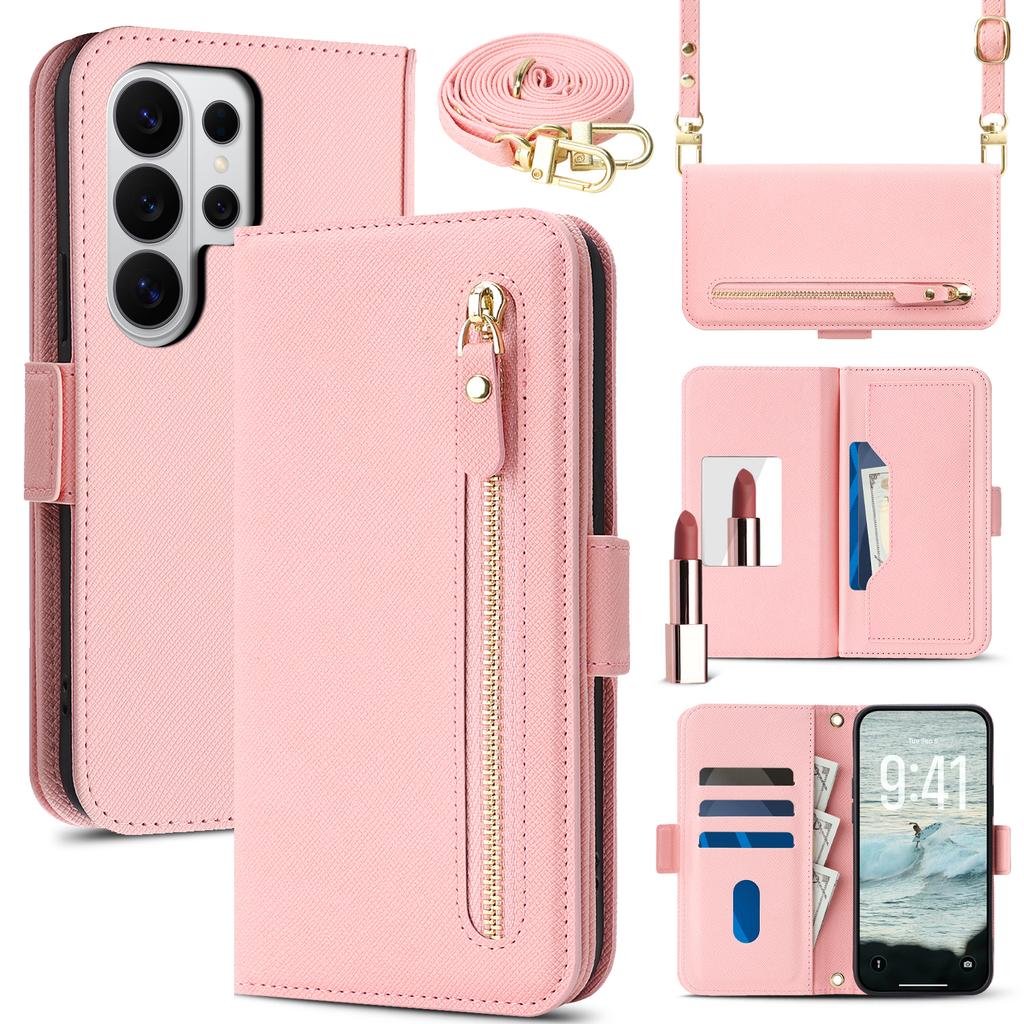 Crossbody Long Lanyard Zipper Cards Solt Wallet Flip Leather Case for Samsung S26 Ultra S25 S24 S23 Shockproof Book Stand Cover