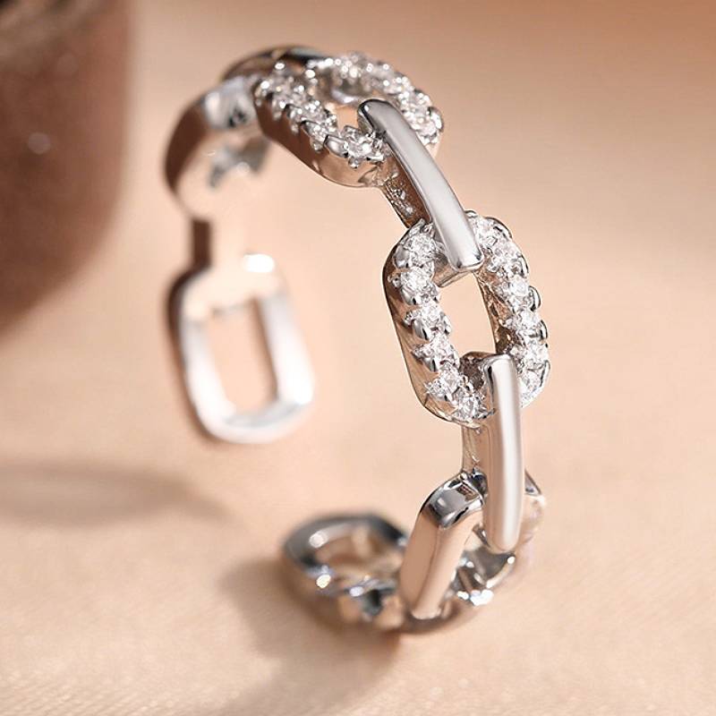 

Huitan Delicate Women Opening Ring Chain Linked Design Fashion Accessories for Party Wedding Luxury Inlaid CZ Versatile Zircon resizable