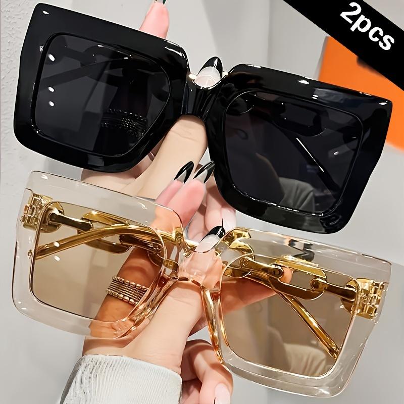 2pcs Luxury Oversized Fashion Sunglasses for Women - Large Square Frame with Anti-Glare Lenses, Golden & Rose Golden Accents