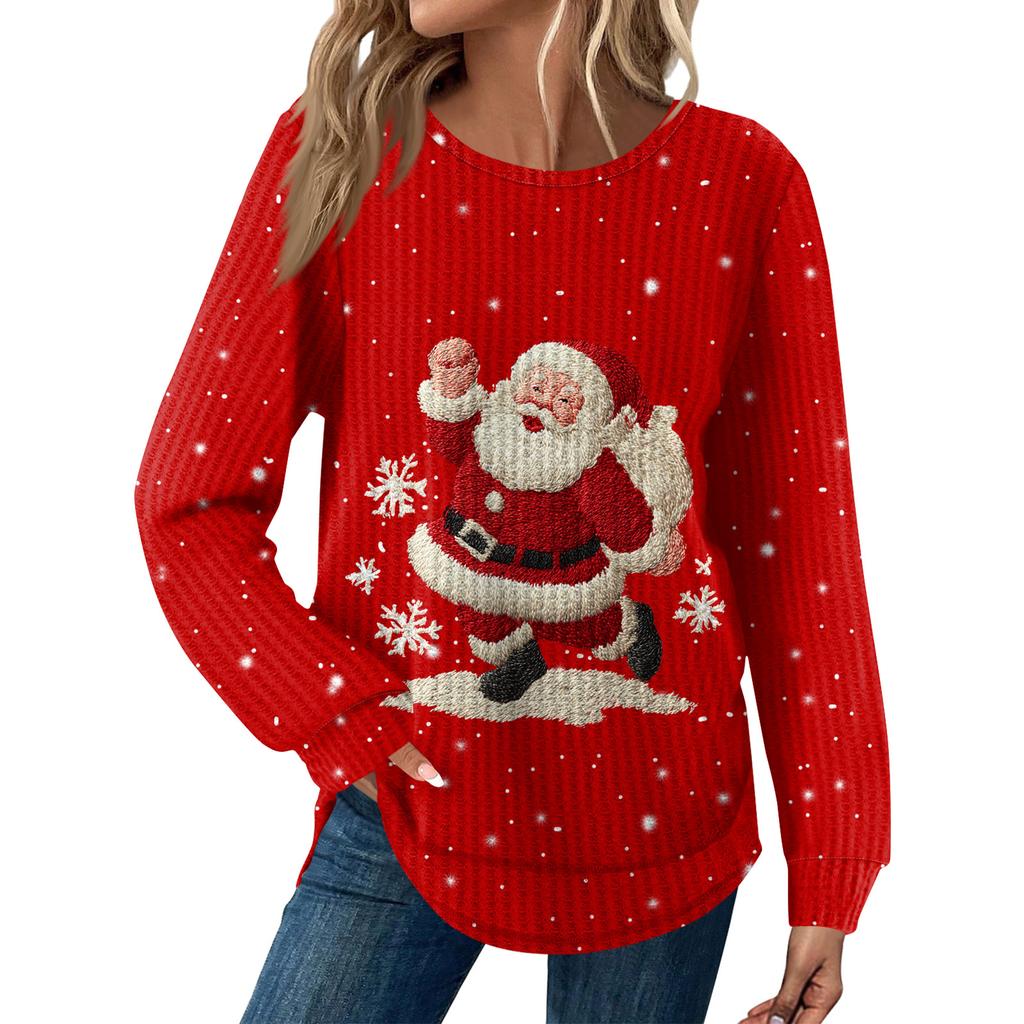 Damenmode Langarm Weihnachten Locker Langarm Rundhals Casual Oberteil