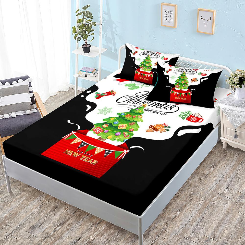 Christmas Three-Piece Mattress Digital Printing Mattress Cover Mattress Protective Cover