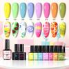 8 Color Marbling Gel Nail Polish Set, Trending Colors Soak Off Gel Nail Art Kit with No Wipe Top Coat
