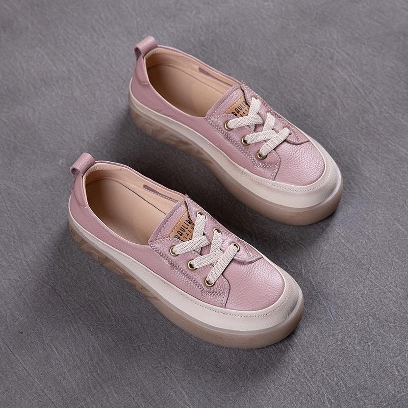 

Первый слой коровьей кожи маленькие туфли на доске женские весна 2025 новая кожа ретро плоская платформа одинарные туфли женская повседневная обувь 40