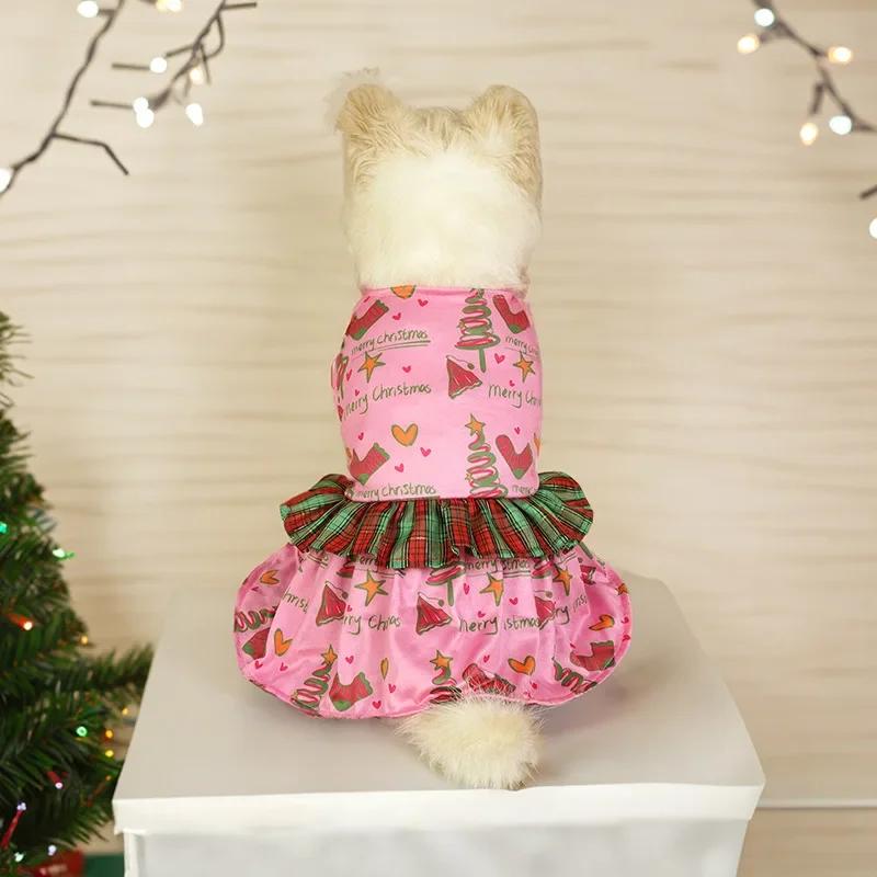 

New Pet Christmas Dress Holiday Party Plaid Dress Up Dog Clothes XL рожевий