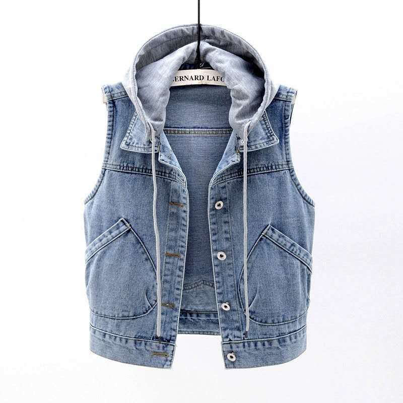 Dámská džínová vesta bez rukávů s halter krkem, úzký střih, městský styl, vestička, jarní podzimní oblečení