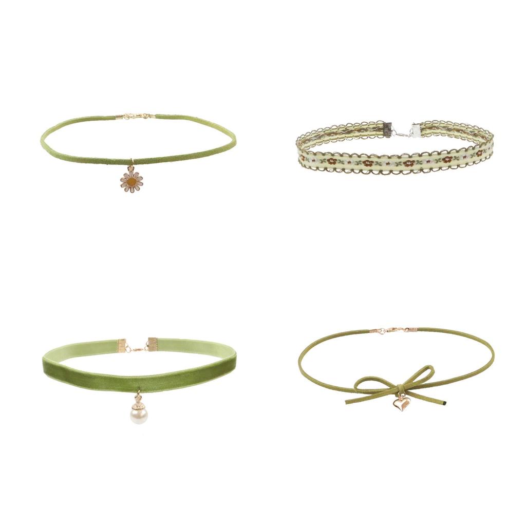 Lesný štýl Mäkké dievča Zelená Broskyňové srdce Mašlička Choker Náhrdelník