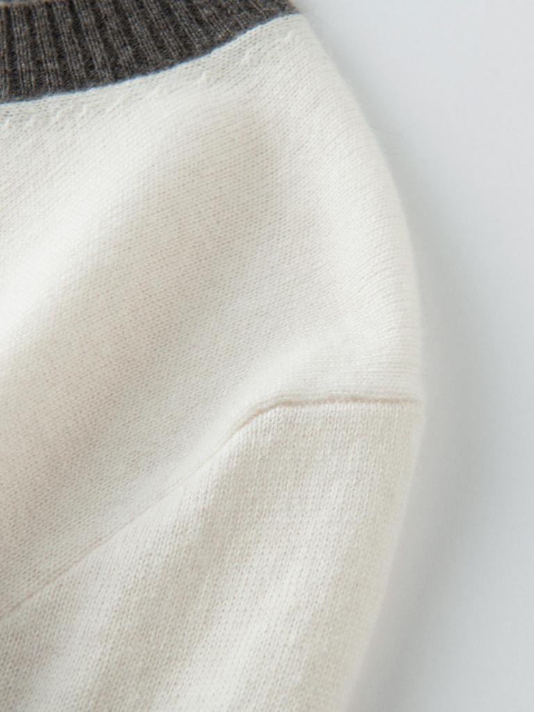 New Jacquard Cashmere Fair Isle Color Block Pullover with Five-Point Sleeves - Perfect for Autumn and Winter