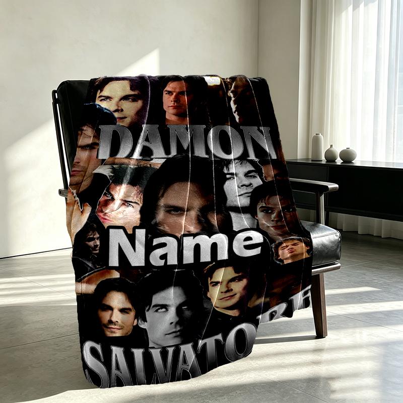 Coperta Personalizzata con Nome Damon Salvatore, Decorazione per la Casa, Camera da Letto, Divano, Campeggio, Divano, Regali per Compleanno Natale