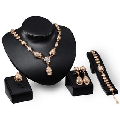 Banquet Flower Waterdrop Pendant Collar Necklace Bracelet Ring Earrings Set