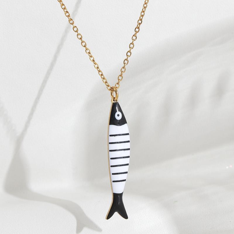 Cute Exquisite Colorful Fish Pendant Necklaces For Women Girls  Stainless Steel Necklace Summer Beach Jewelry Gift