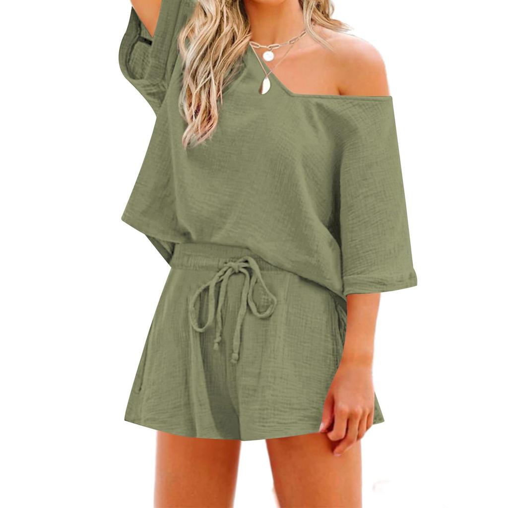 Womens 2 Piece Sets Short Sleeve Tops With Shorts 2 Piece Casual Outfits