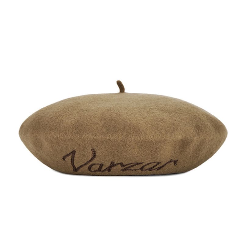 VARZAR Cursive Logo Wool Beret Camel