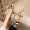 Fashion New Summer Women's High-heeled Sandals Stiletto PVC Rhinestone Slippers Pointed Toe Open Toe Slip-on Thin Heels Sandals Slides