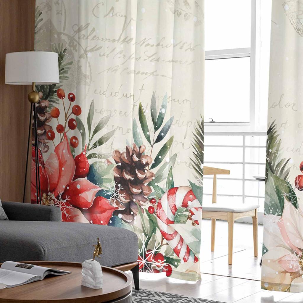Vánoční Poinsettia Berry Závěsy do obývacího pokoje Ložnice Domácí dekorace Okno Voál Tyl Závěsy na závěsy