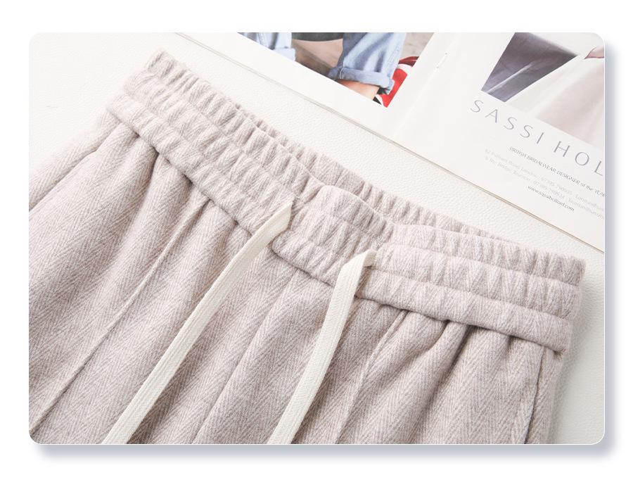 2024 New Beige Wool Blend Women's Wide-Leg Pants - Autumn/Winter Casual Straight-Leg Style