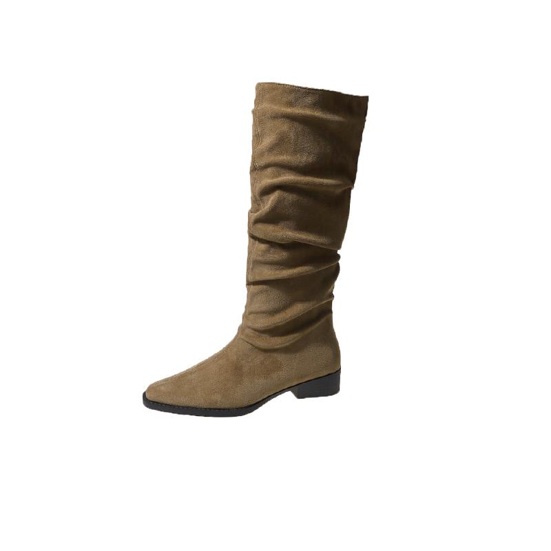 Fashion Vintage Thigh Boots Women's Autumn New Square Toe Spliced Suede Over Knee Soft Sole Block Heel Stack Boots