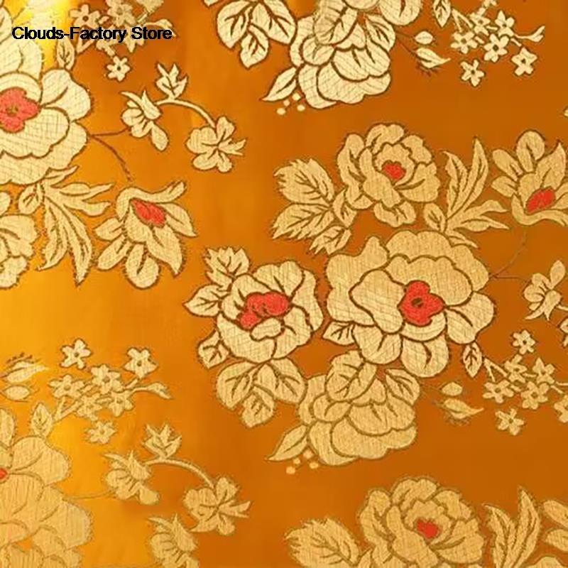 Jacquard Brocade Fabric By Meters for Cheongsam Dress Clothes Bag Pillowcase Diy Sewing Smooth Soft Flower Needlework Cloth Red
