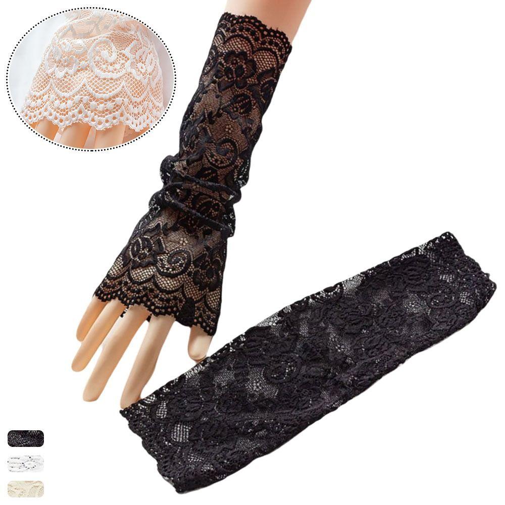 Portable Sunscreen Floral Sleeveless Lace Long Women's Arm Cover Breathable Driving Gloves