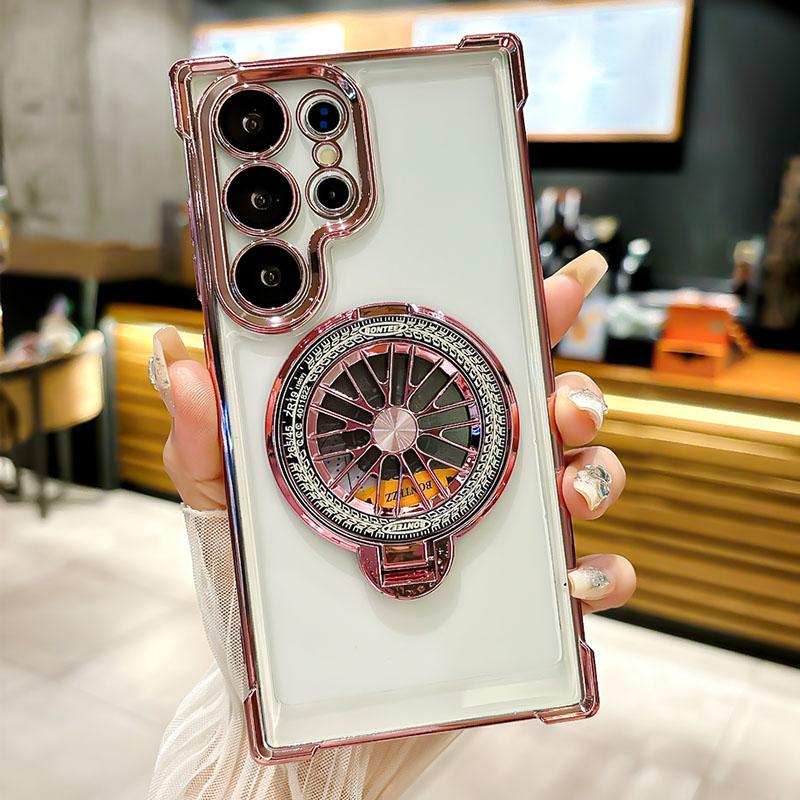 

Plating Airbag Shockproof Case For Samsung S26 Ultra S25 Plus S24 S22 S21 S23 FE For Magsafe Rotating Gyro Bracket Cover S20 Ultra