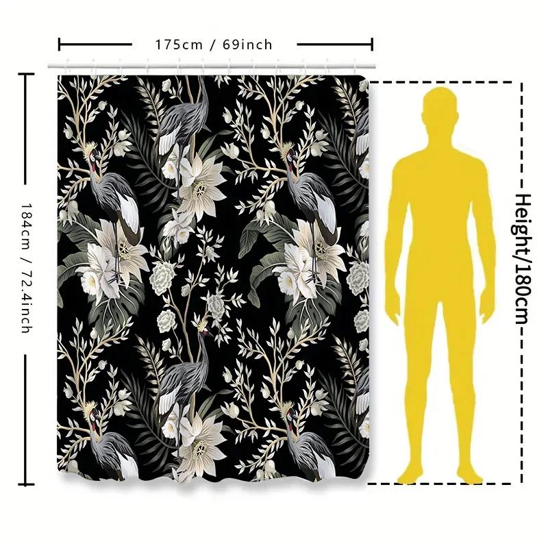 Graceful Tropical Bird And Flower Shower Curtain For Bathroom - Stylish And Durable Waterproof Decor To Install Wrinkle-Free