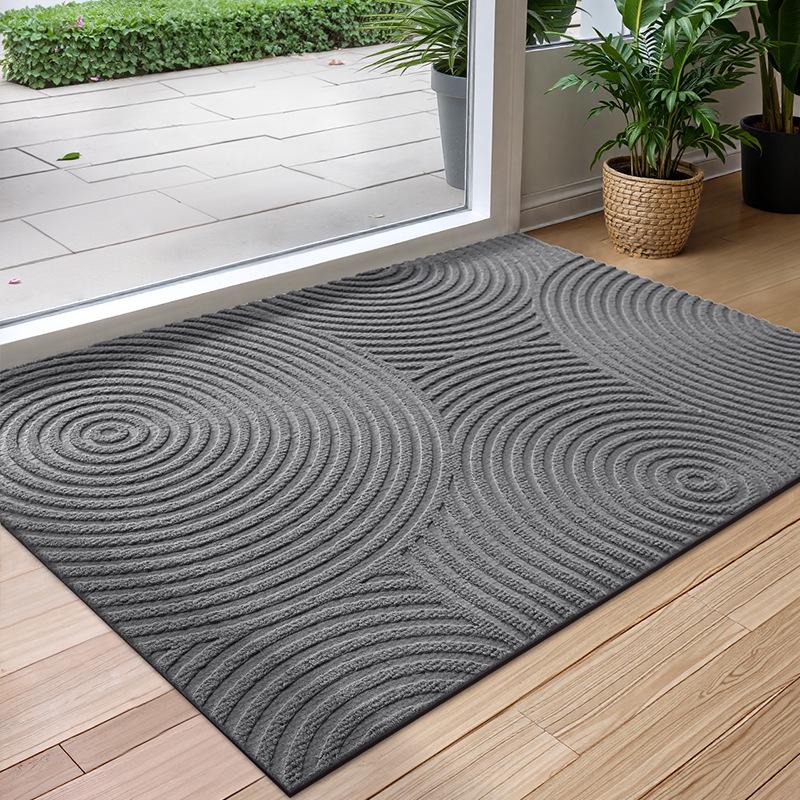 Classic Geometric Pattern Polyester Rubber Door Mat, Three-dimensional Groove Doormat, Dust-proof, Mildew-proof and Anti-slip