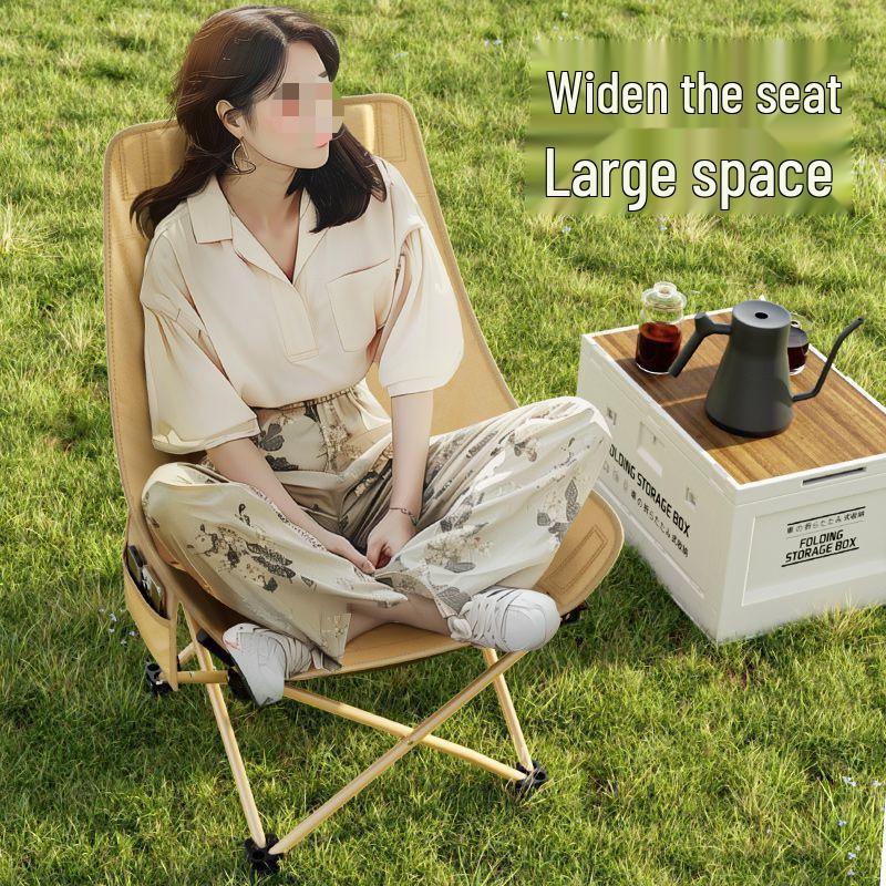 Foldable Outdoor Chair with Cotton Padding - Reclining Moon Chair for Camping, Fishing, and Lunch Breaks