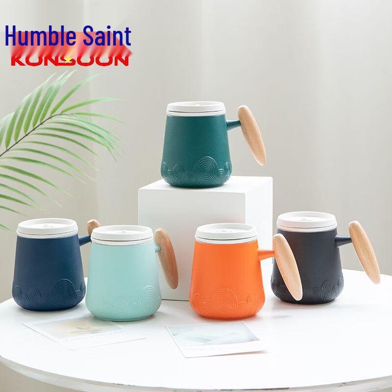 Ceramic Tea Infuser Mug with Filter and Wooden Handle