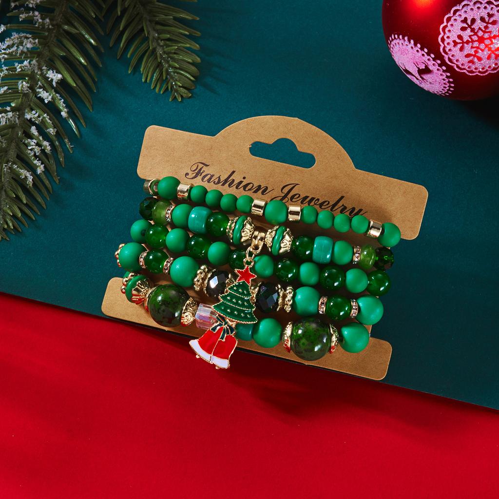 4Pcs/Set Christmas Colorful Crystal Beaded Bracelets Santa Claus Xmas Tree Bell Snowflake Pendant Bangle New Year Gift