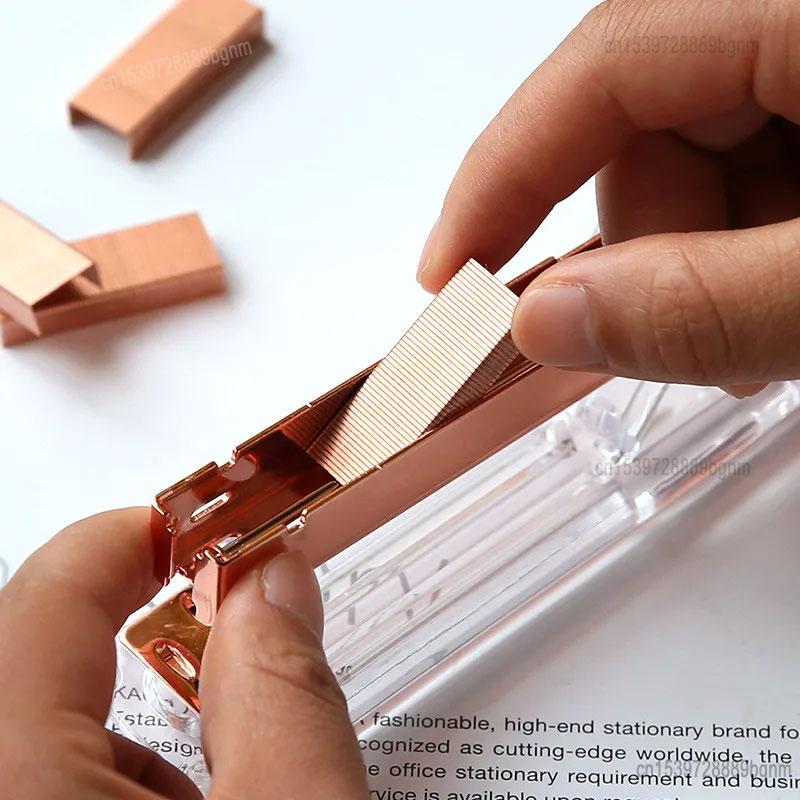 Delvtch Transparent Stapler Fit For Metal 12# 24/6 Staples Rose Silver Color Office Accessories School Stationery Binding Supply