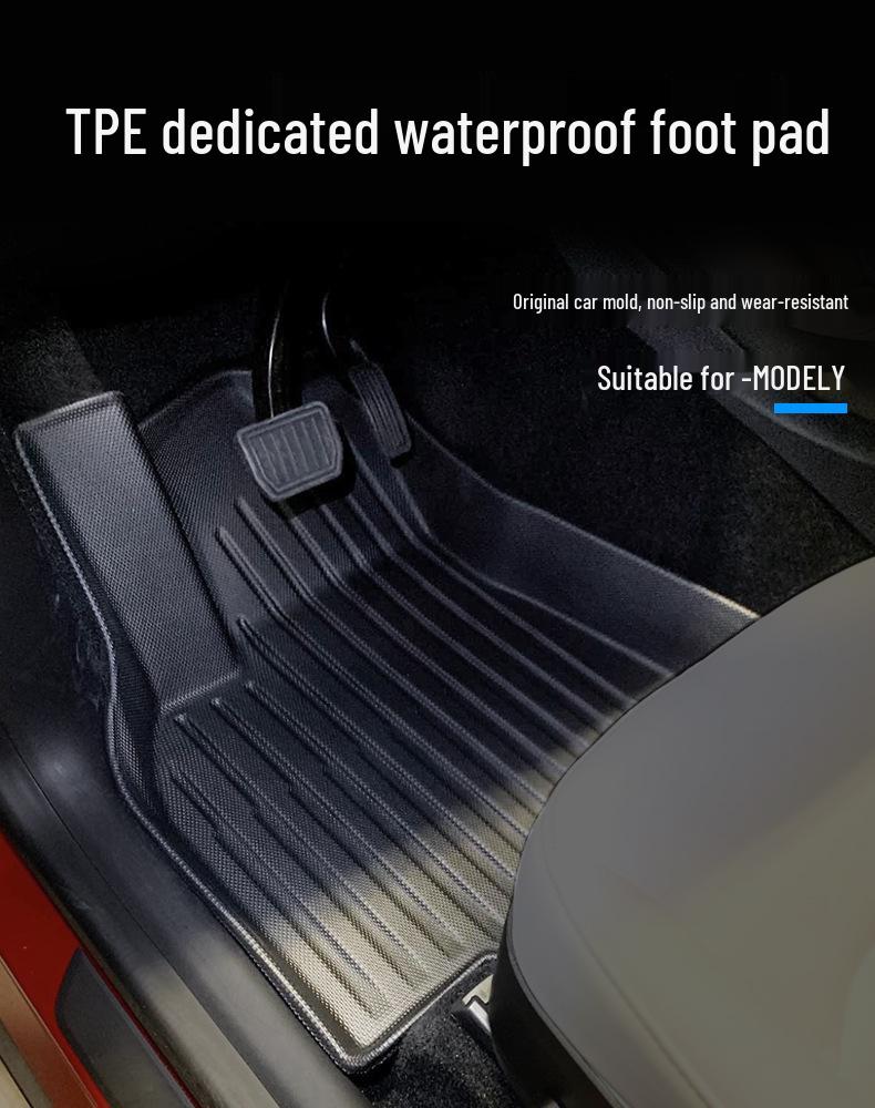 2022 Tesla Model Y TPE Non-Slip Wear-Resistant Foot Pads: 5/7-Seat Front & Rear Trunk Mats