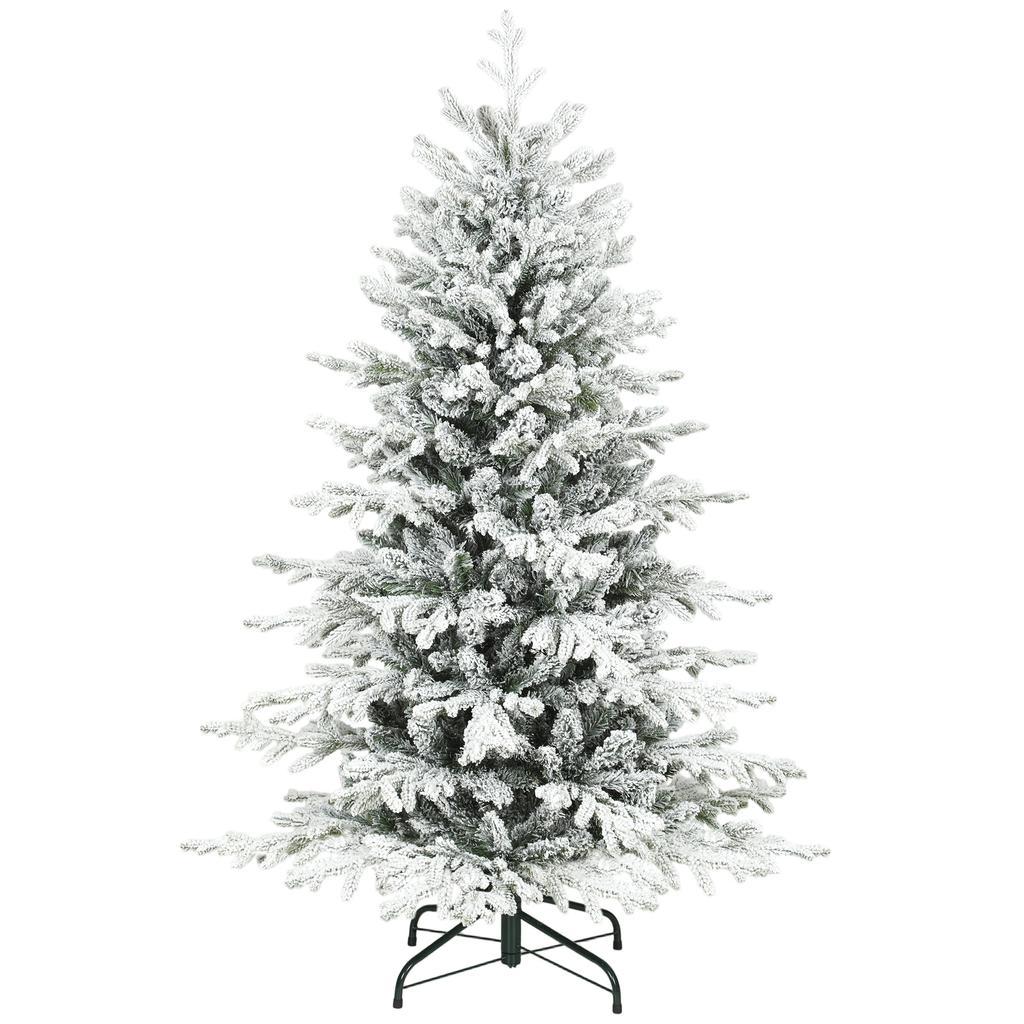 Artificial Christmas Tree, 150cm Christmas Tree with Snow, 1162 Branches, Foldable Metal Stand